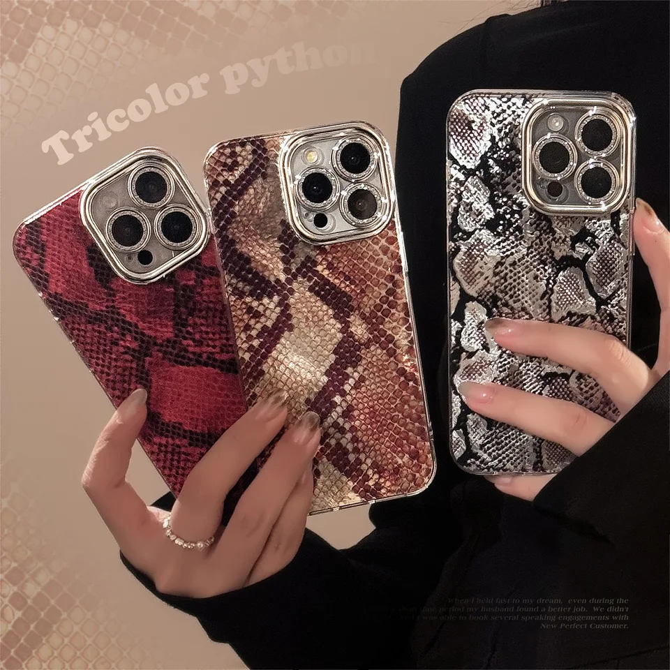Jungle Python Tricolor Snake Skin Pattern Art Plating Pase Puzdro pre iPhone 16 15 14 13 12 11 Pro Max xr puzdro roztomilý luxusný obal