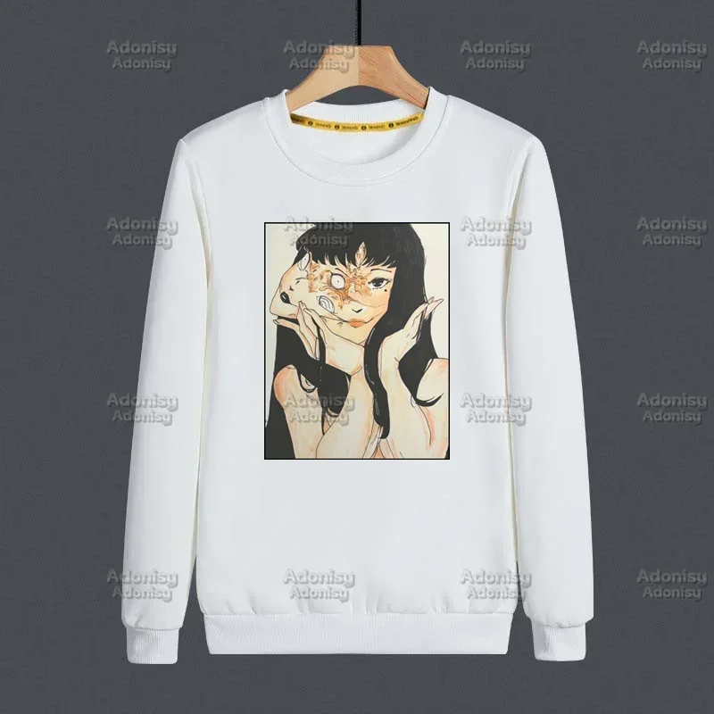 Junji Ito Men Autumn hip hop streetwear v štýle pullover mikiny muži biela farebná mikina