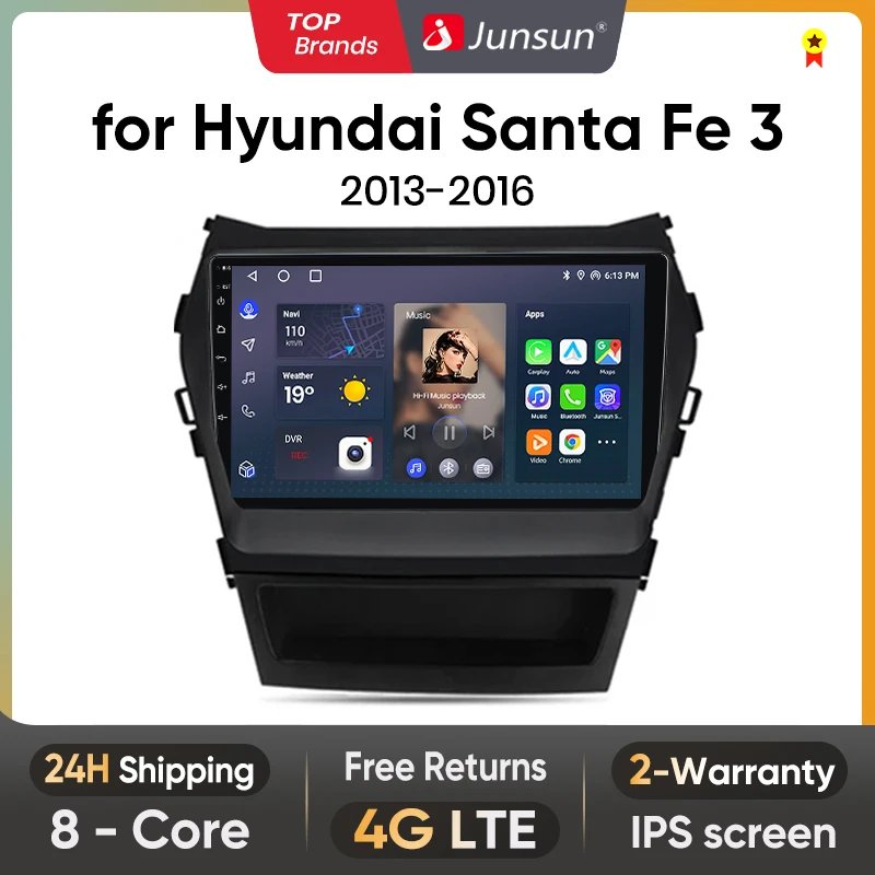Junsun V1 AI Voice Wireless CarPlay Android Auto Radio pre Hyundai Santa Fe 3 2013-2016 4G Multimediálne GPS 2DIN Autoradio