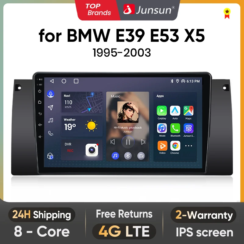 Junsun V1 AI Voice Wireless CarPlay Android Auto Radio pre BMW 5 E39 1995 - 2003 E53 X5 M5 4G Multimediálne GPS 2DIN Autoradio