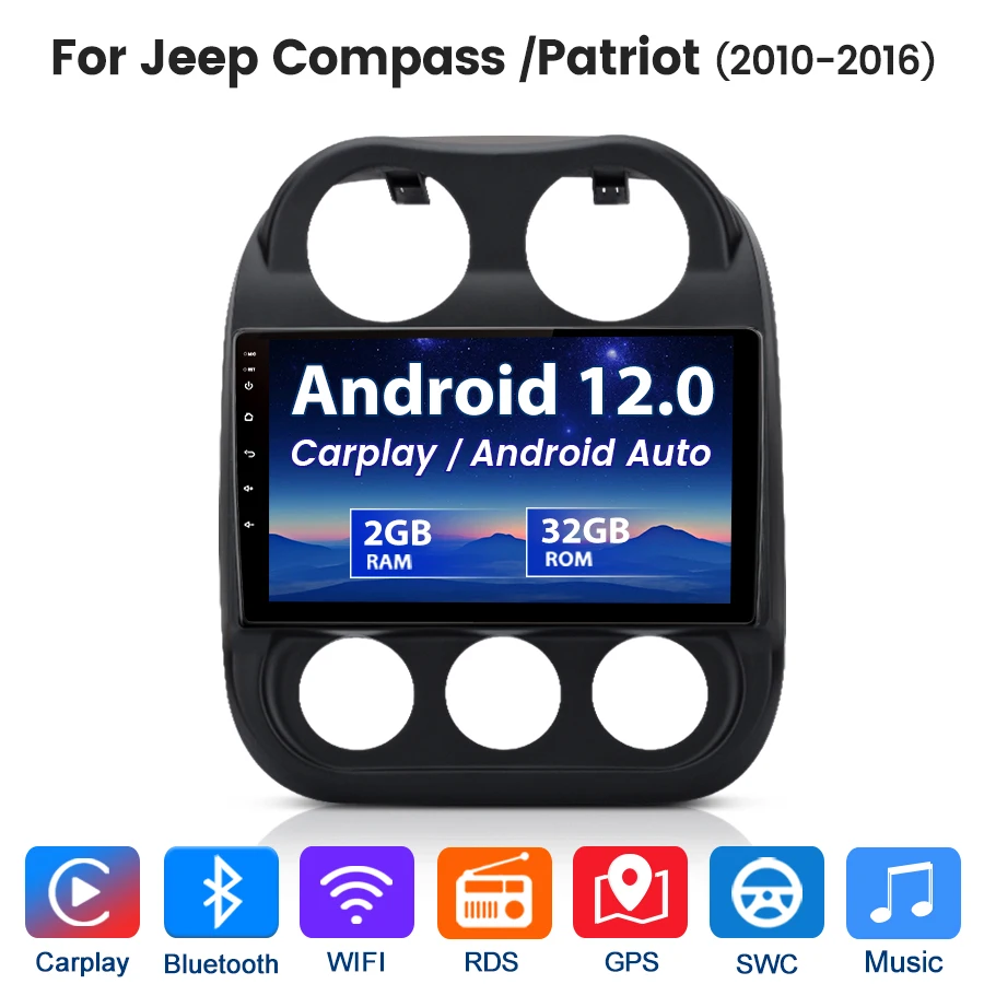 Junsun Wireless CarPlay pre Apple Android Auto Autoradio pre Jeep Compass Patriot 2010-2016 Automobilové rádiové stereofónne multimediálne hlavy Uni
