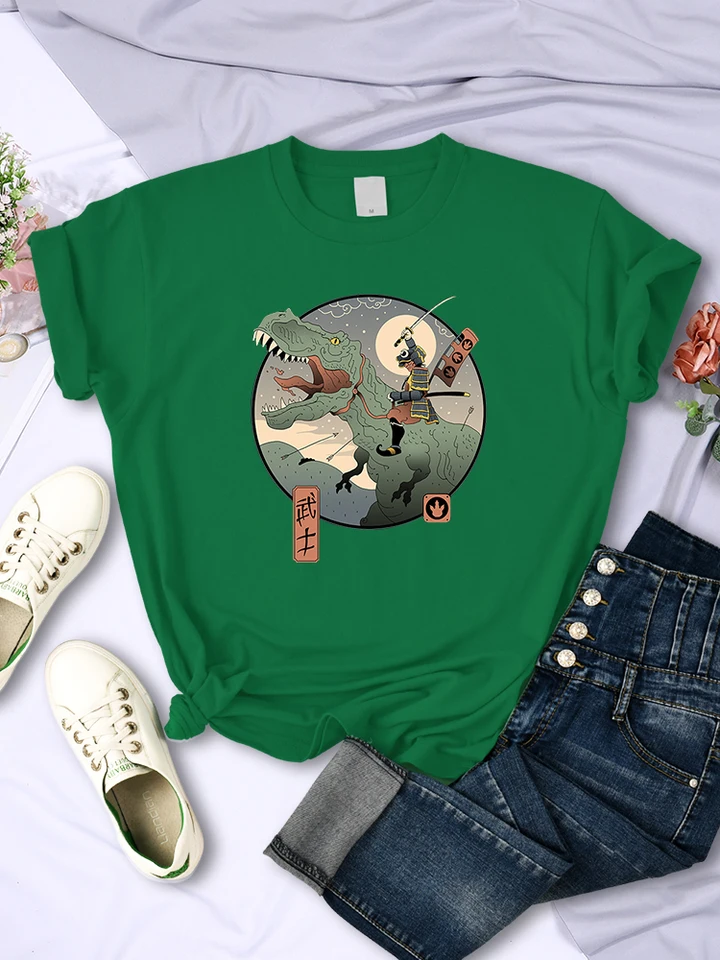 Jurassic samurai ukiyo e ženské tričká Street Osobnosť Priedušné rukávy Harajuku Topy Tows All-Math Casual Womens Clothing