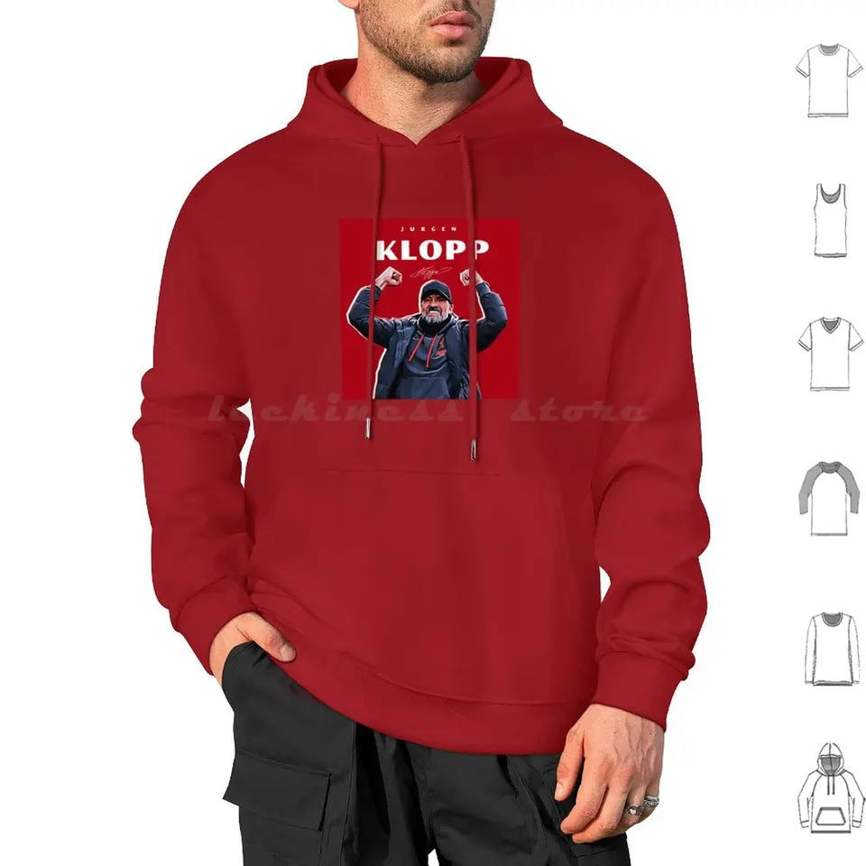 Jurgen Klopp: Hoodie Cotton Long Ruckve Jurgen Klopp Football Manager Anfield NIKDY NIKDY NEVYHĽADÁTE SA REDS FUTBER LEGEND