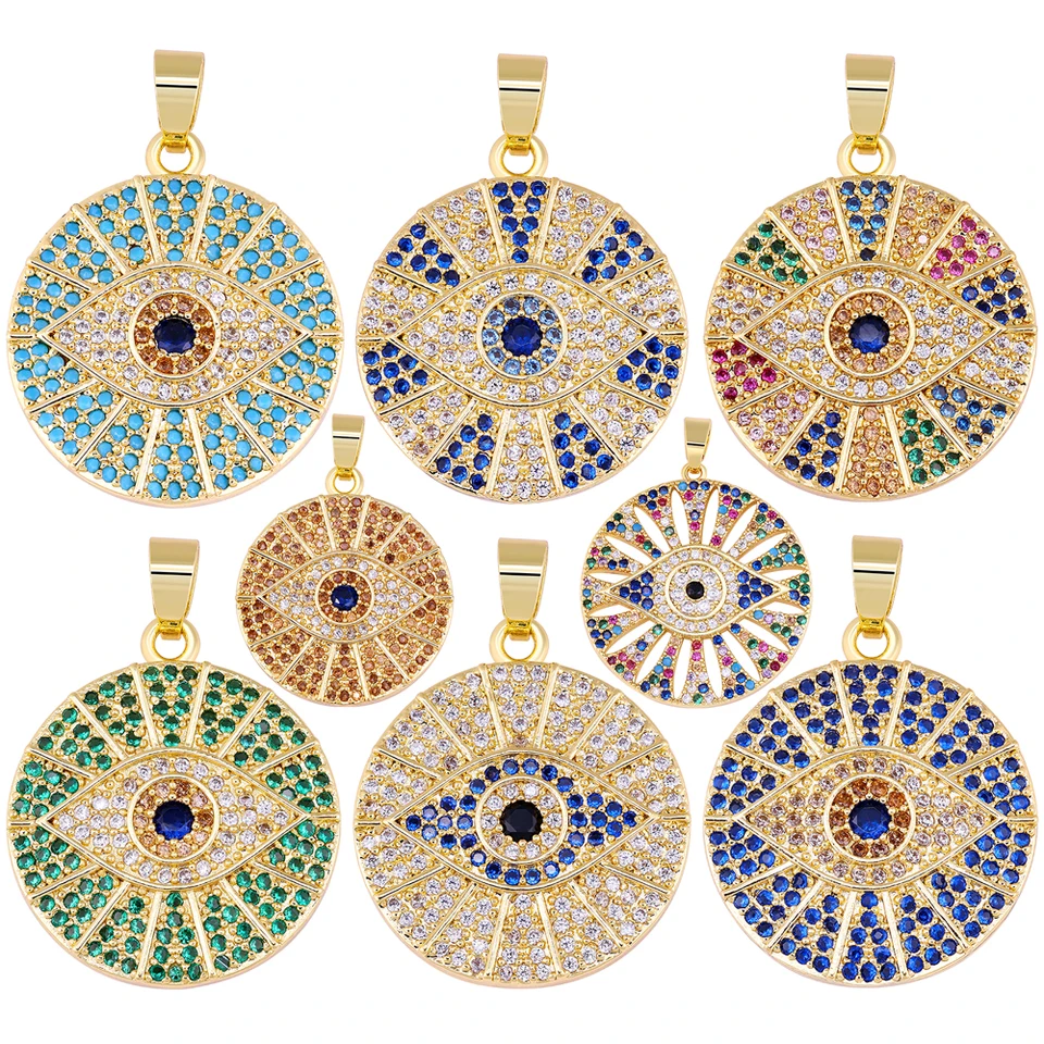 Juya New 18K Real Gold -Gold Micro Plave Zircon Talisman Greek Zlá očné kúzla pre vyšívanie tureckých príveskov na výrobu šperkov