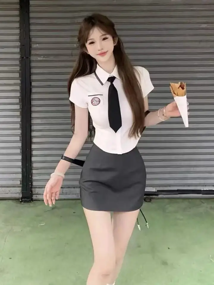 Južná Kórea School Uniforma biely pás s krátkym rukávom sada novú letnú koreanskú vysokú školu Slim Short-Tyle Suit