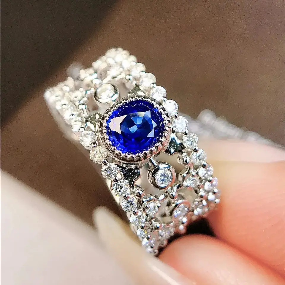 JY2024 č. 12011 G18 K Gold Jewelry Natural 0,61Ct Blue Sapphire Gemstones Comps pre ženy