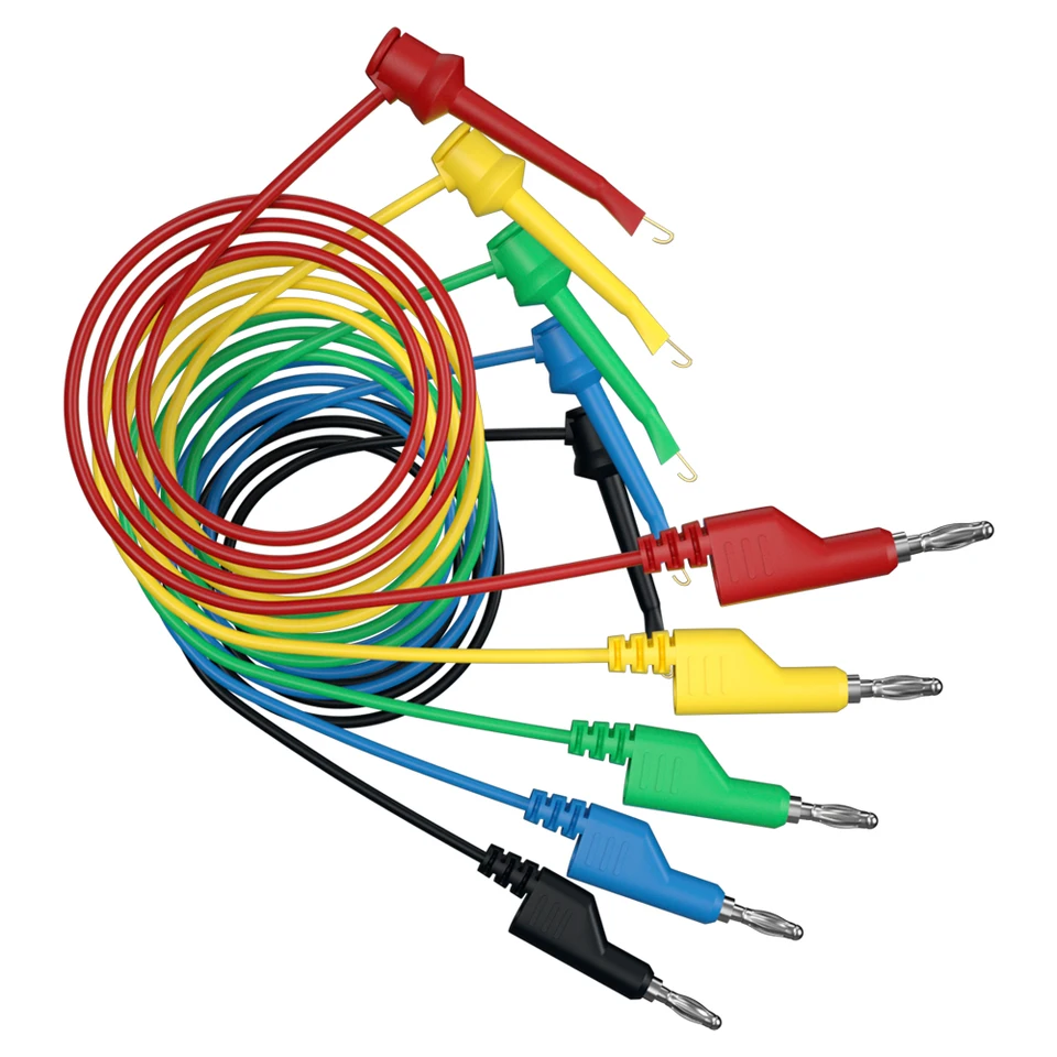 JZDZ 5ks 4 mm banánové zástrčka na testovanie sponky/Hook Multimeter Test Vodičné elektrické testovacie káblové potrubie Jumper Diy Nástroj J.70054-2