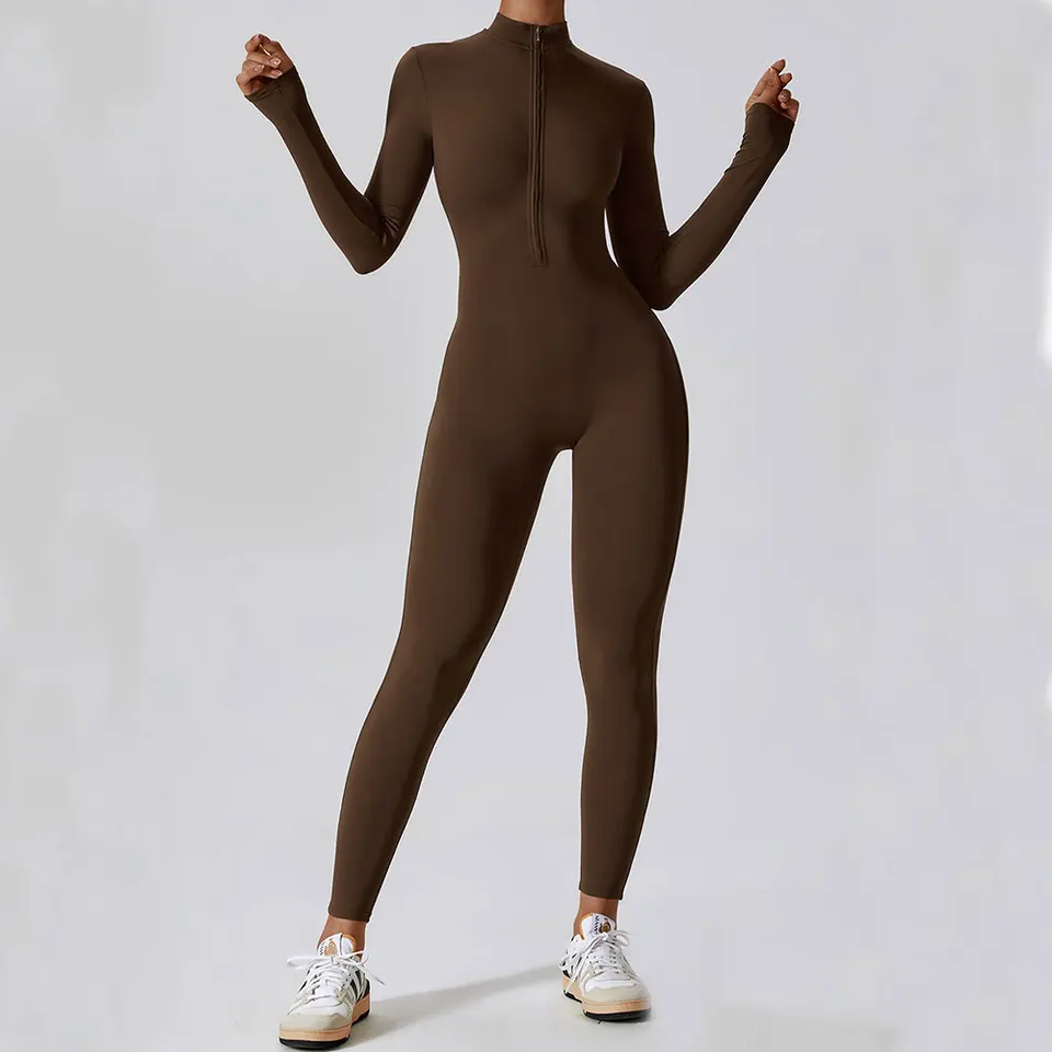 Jóga kombinézy s dlhým rukávom Tréning zips Rompers Sportswear Gymar Fitness Ciest