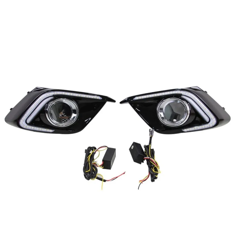 Júl King Led Light Guide Denné bežecké svetlá puzdro pre Mazda 3 Axela 2014-2016, LED predný nárazník DRL so žltými zákrutami