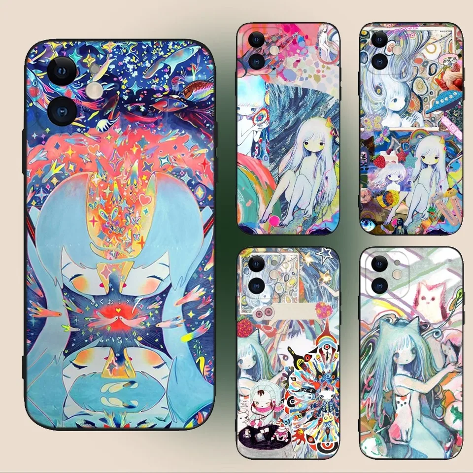 K-Kikuos Art Cute Puzdro pre iPhone 16,15,14,13,12,11, plus, Pro Max, XS, X, XR, SE, MINI, 8,7 mäkkého silikónového čierneho obalu