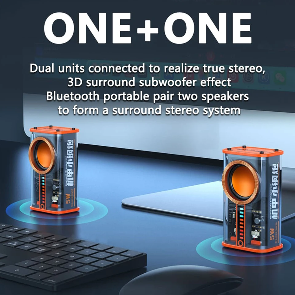K07 Transparentné mecha bezdrôtové reproduktory Bluetooth kompatibilné 5,0 600 mAh akusto-optické rytmické reproduktory 3 LED svetelné režimy pre večierok
