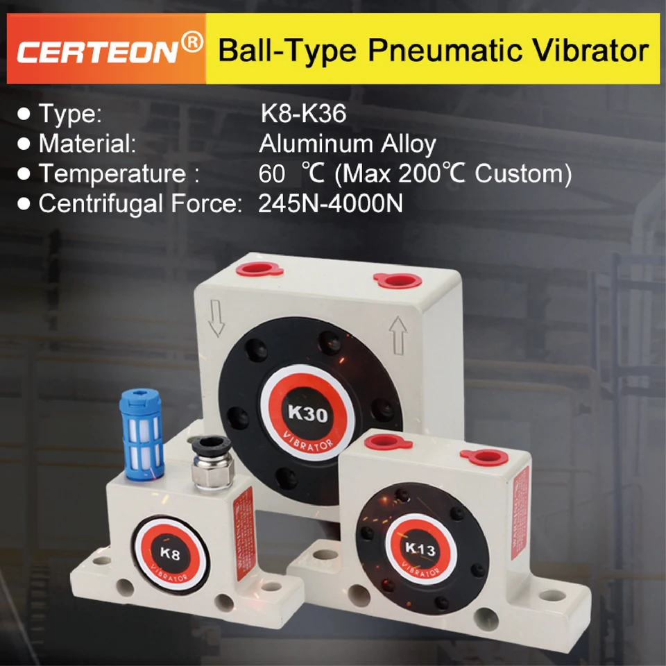 K30 K32 K36 pneumatický vibrátor guľôčkový vzduch vibrátor pre priemyselný materiál s priemyselným materiálom Turbo Turbo Typ