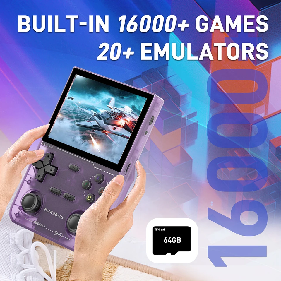 K36 Retro vrecká s vreckovou videohru konzolou 3500 MAH batéria 3,5 palca IPS obrazovky Video Gaming Console pre PSP/Mame/N64/SS/DC Emulátor