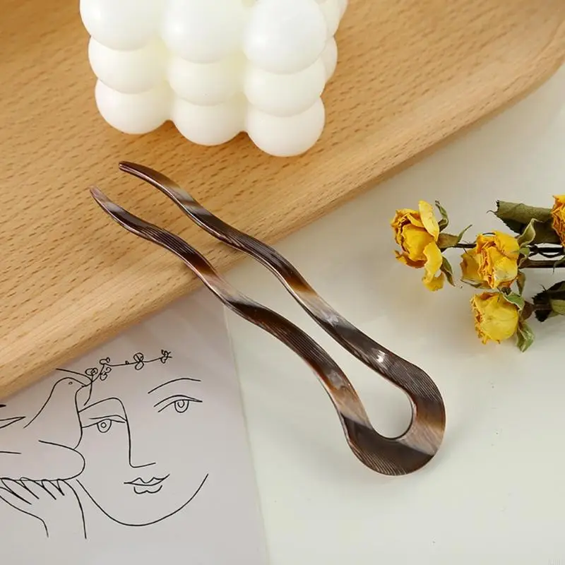 K3KF francúzske otočné vlasové klip Vintage celuloid acetát Veľký vlnitý korytnačky v tvare U pre škrupinu updo chignon pin bucha