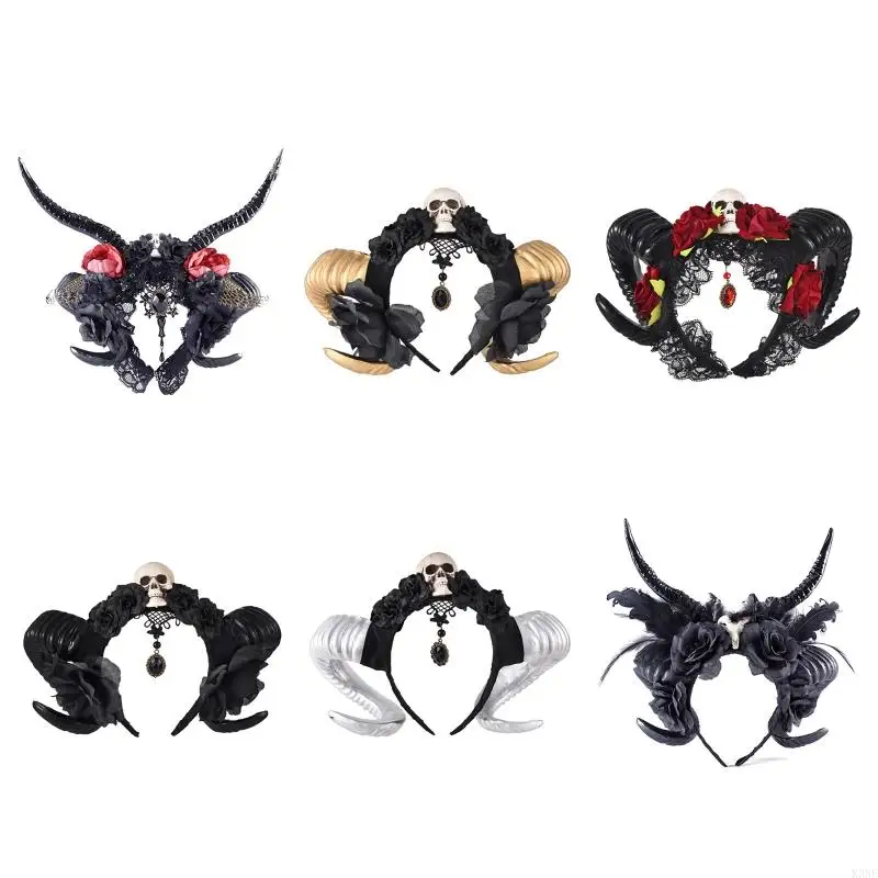 K3NF Halloween Ovce Horn Hair Hoop Evil Queen Hair Band Cosplay kostým čarodejnice čarodejnica