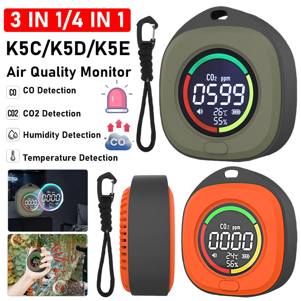 K5 Mini detektor oxidu uhoľnatého CO2 CO2 Kvalita ovzdušia prenosný monitor HD LED obrazovka USB nabíjanie Teplota detektora vlhkosti
