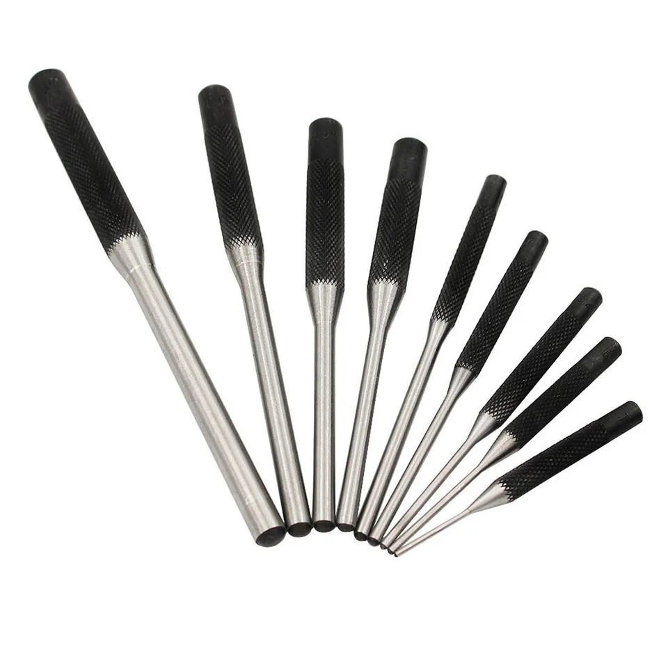 K50 9ks 40Cr oceľový multi -veľkosť okrúhlych kruhov punč Punch Set Grip Roll Pins Punch Tool Professional Dutinu End Starter Punch Chisel