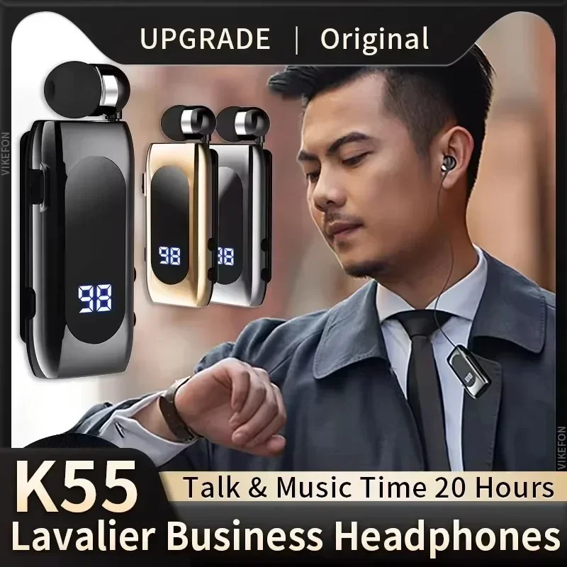 K55 Lavalier Business Bluetooth 5.2 Talky pre slúchadlá/hudobný čas 20 hodín, LED digitálny displej, Zrušenie bezdrôtových slúchadiel