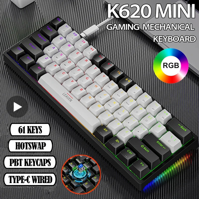 K620 Mini Backlit RGB Gaming Mechanical Keyboard Gamer Mechanic Kit