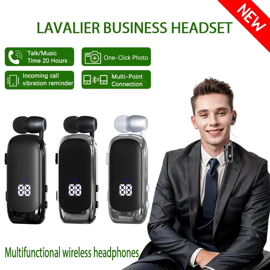 K88 Lavalier Business Bluetooth 5.4 Talky pre slúchadlá/Hudobný čas 20 hodín, Digitálny displej LED, Zrušenie bezdrôtových slúchadiel