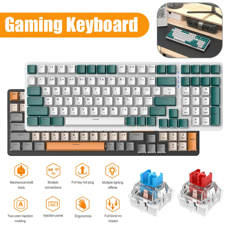 K96 Gaming Mechanická klávesnica RGB Backlight 100 Kláves Hotswap Red/Green Switch 2.4g/BT5.0 Bezdrôtová klávesnica pre počítačový hráč PC
