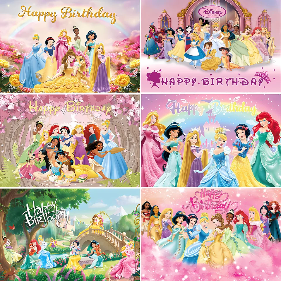 Kady Disney Princess Party Chady Dekorácie Pozadie Vinyl Photography Shootings Kady pre dievčatá Narodeninové oslavy Dodávky