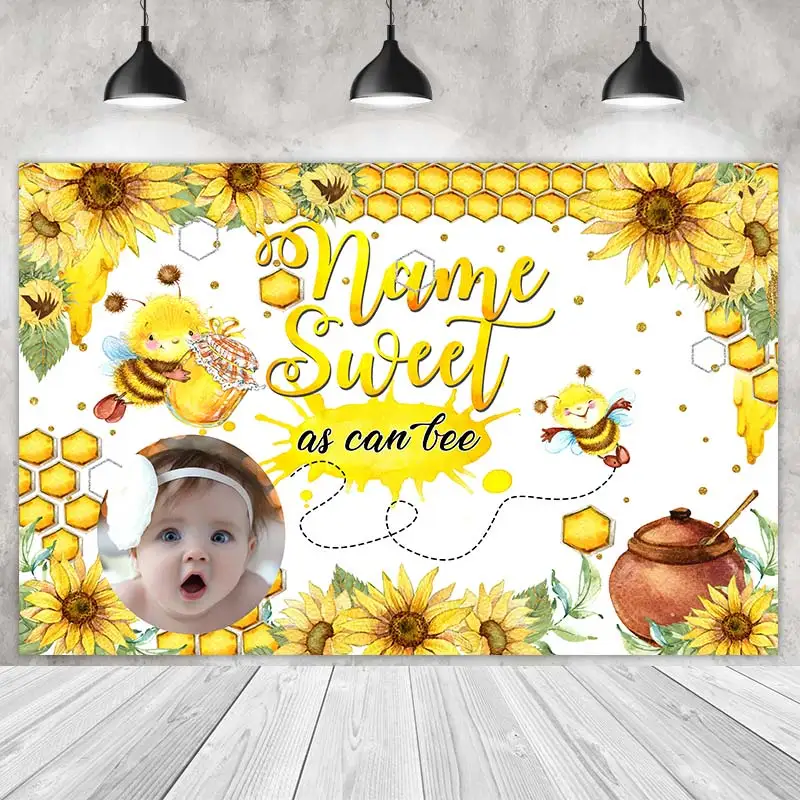Kady na večierky sladkej včelky Kady pre deti deti narodeniny Photography Cake Smash Sunflowers Honey na pozadie natáčanie Prispôsobenie názvu Photo