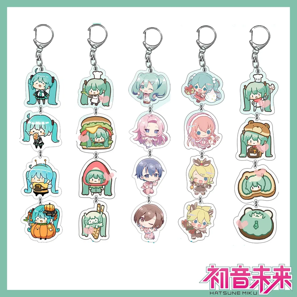 KAGAMIN RIN Len Anime postava Klávesové kľúče kľúče Hatsune Miku Meiko Kaito Anime postava Long Keychain Keyrings Key Buckle Penfant