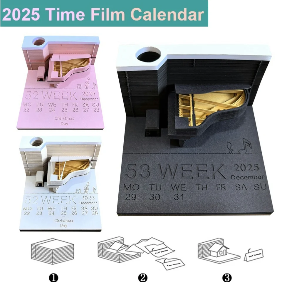 Kalendár klavíra 2025 Časový kus kalendár papiera Castrovanie Art Memo Pad poznámkový blok