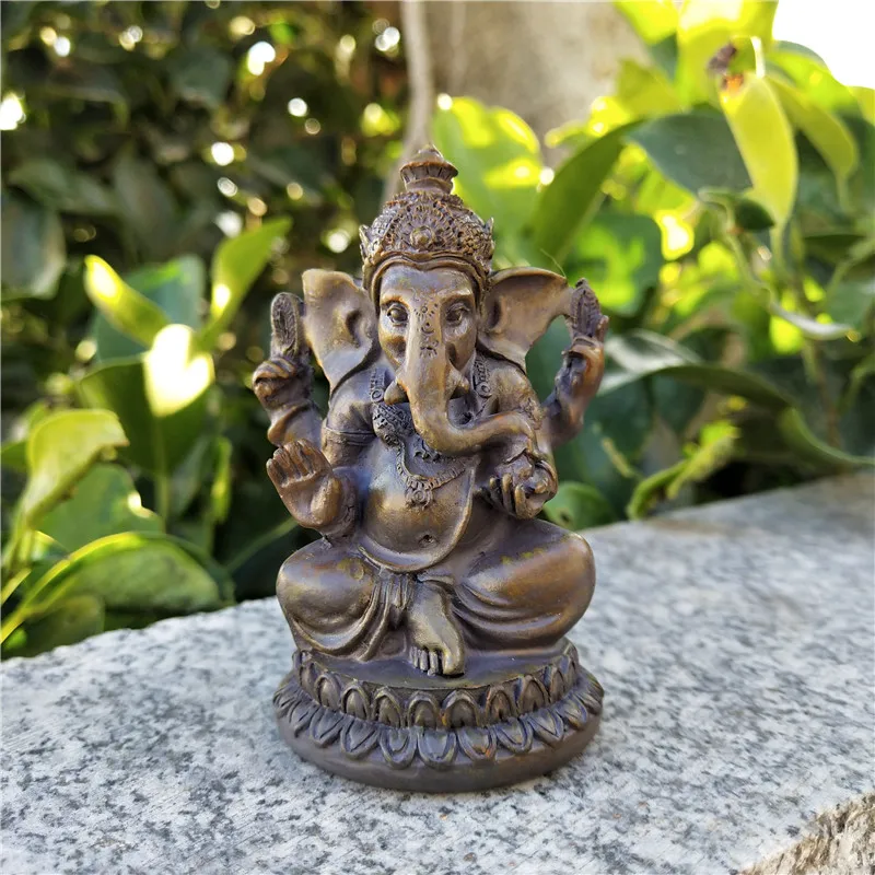 Kamenná farba lord Ganesha Buddha sochy slon hinduis hinduis hinduis sochárske figúrky ozdoby živici domov zen záhrada dekorácia