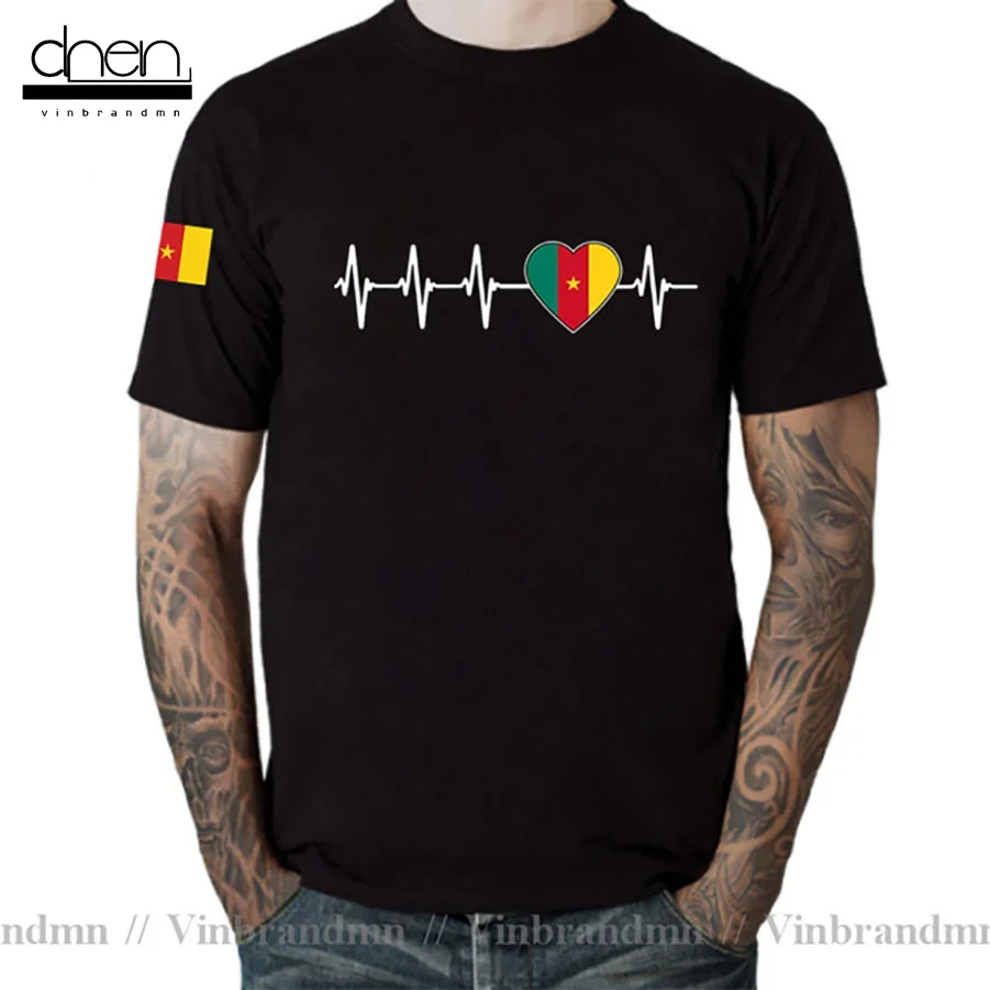 Kamerunské tričko srdcového rytmu Milujem Kamerunu Country Flag Heart Family Rodinné tričko Kamerun CMR pánske tričká letné módne dresy