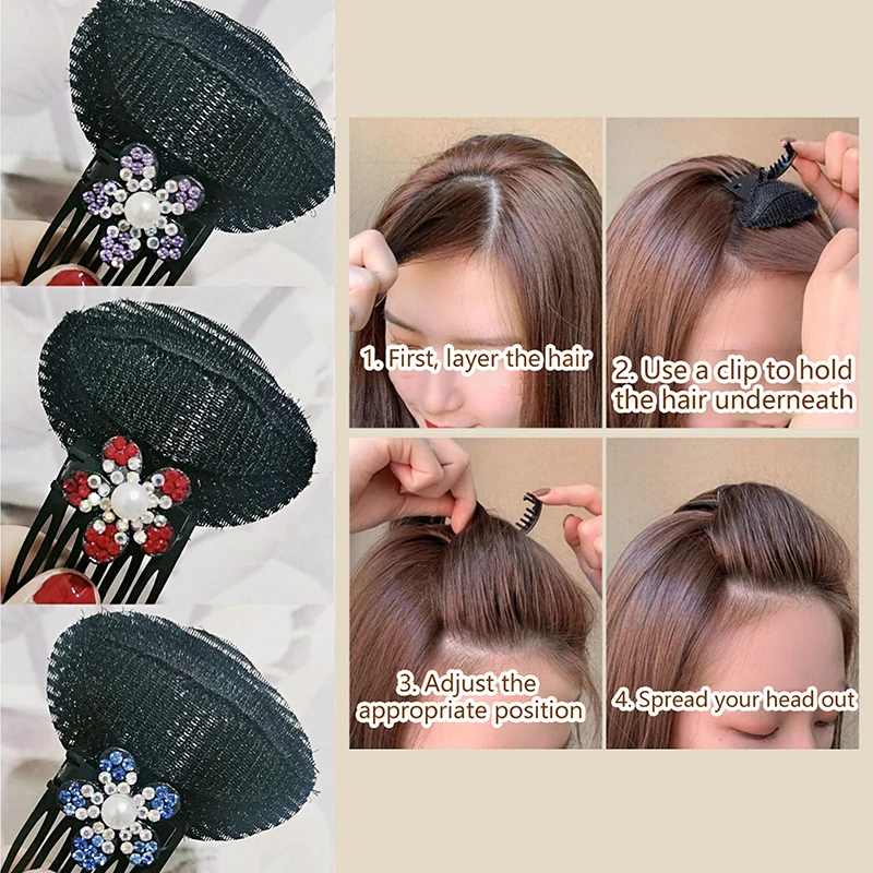 Kamienok s kvetinou Puff Hair hlava vankúš neviditeľný nadýchaný vlasový podložka špongia na vlasy klip buchta Bad Base pre ženy dievčatá s vlasovými doplnkami