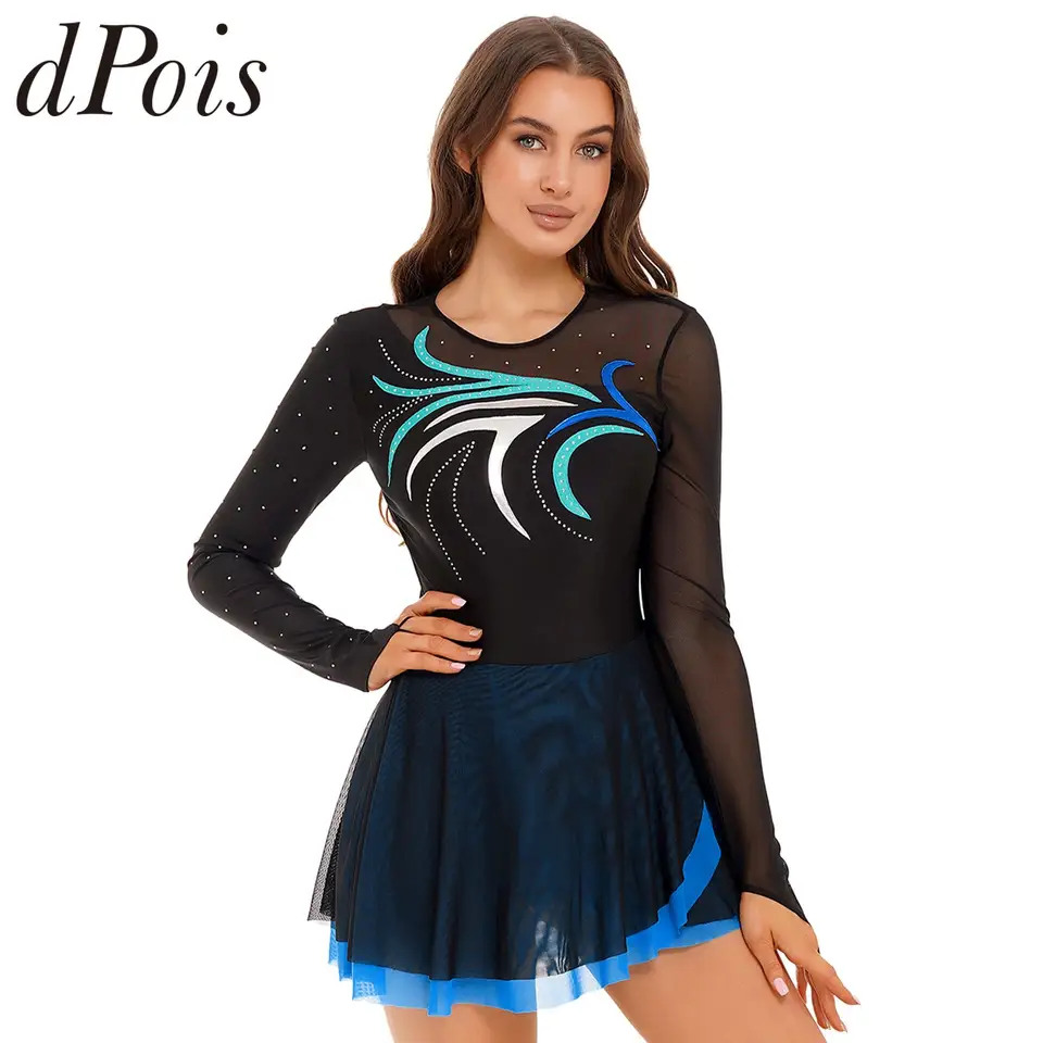 Kamienok ľadové korčuľovanie Dámske šaty číre pletivo s dlhým rukávom krasokorčuľavky Dancewear Balet Dance Dance trikot