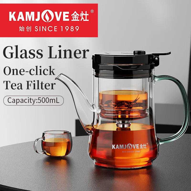 Kamjove Teapot Infuser Full Glass Inner Press Type Separation Teapot Teapot Teach Set Filter Tea Šálka ​​luxusná darčeková krabica
