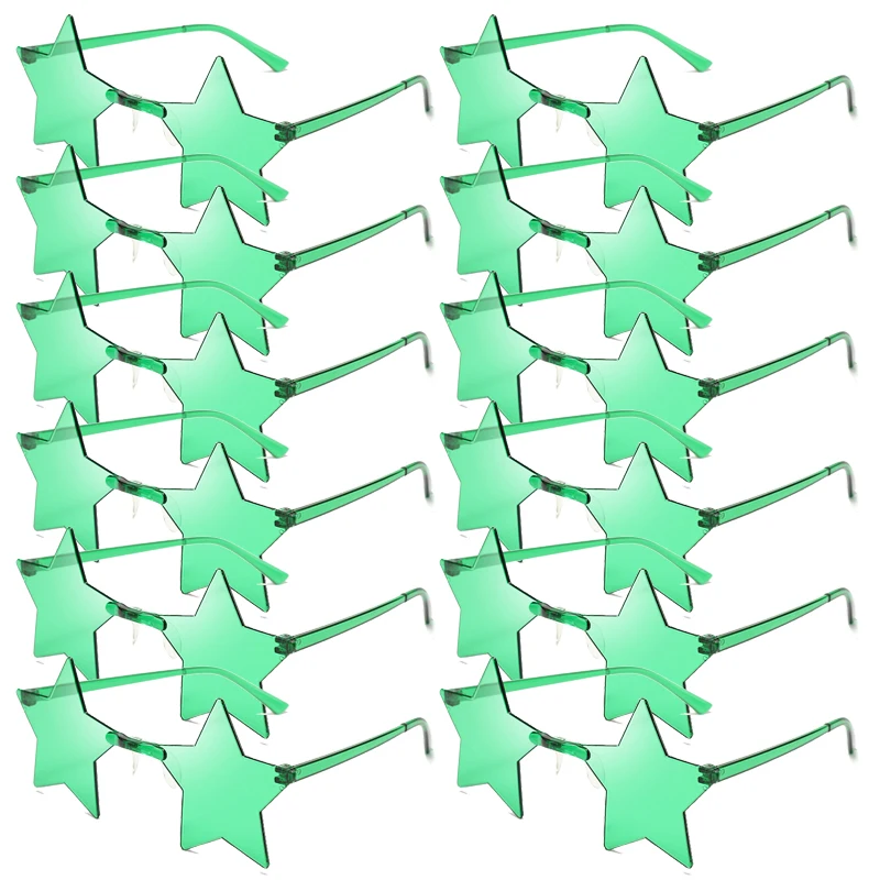 Kampt 12/16 Pack RIMLESS Hviezda Slnečné okuliare Nové módne cukrovinky Farby odtiene Dámske trendy roztomilé večierky Sun Gula