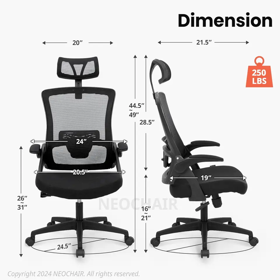 Kancelária High Back Sieť hlavy nastaviteľná výška a ergonomický dizajn domáca kancelária počítačový pracovný stôl Výkonná bedrová podpora Polded