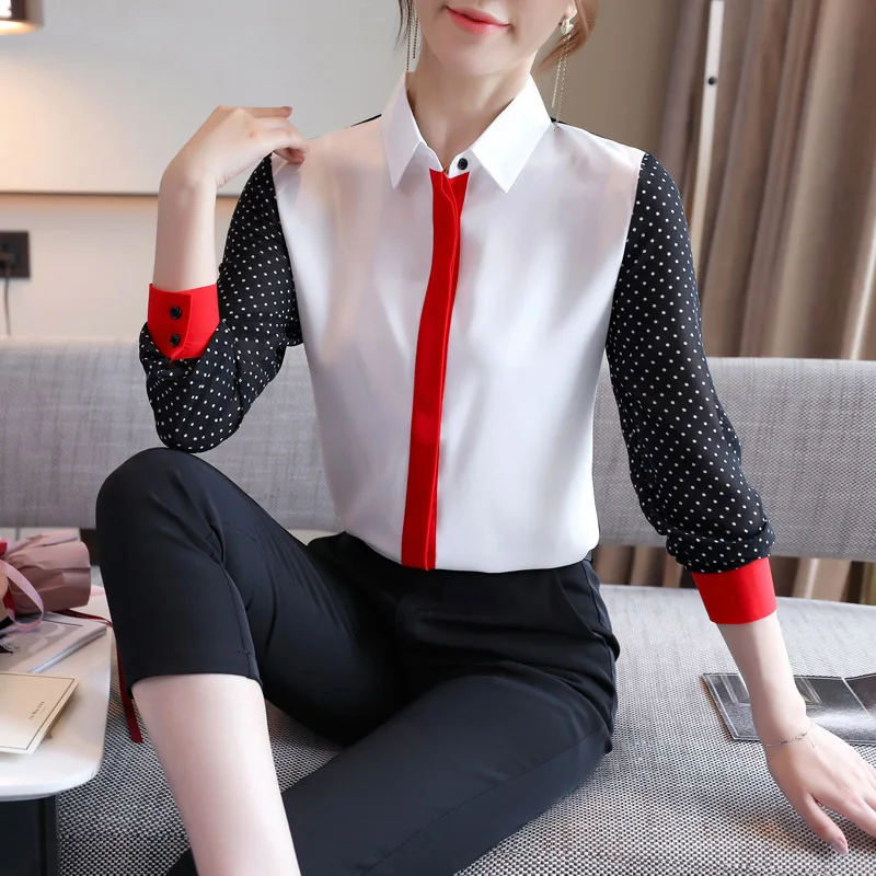 Kancelária Lady Loose Fashion Lace Chiffon Tirls Spring Nová pruhovaná patchwork Jednoduché príležitostné blúzka Ženy odev