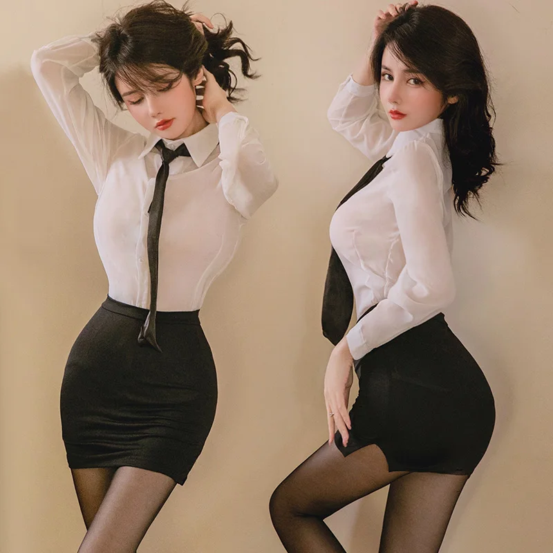 Kancelária Miss tajomníčka erotický kostým sexy učiteľka Cosplay kostýmy Ženy Kancelária Lady Uniforma Roleplaying Tirting Miniskir Outfit