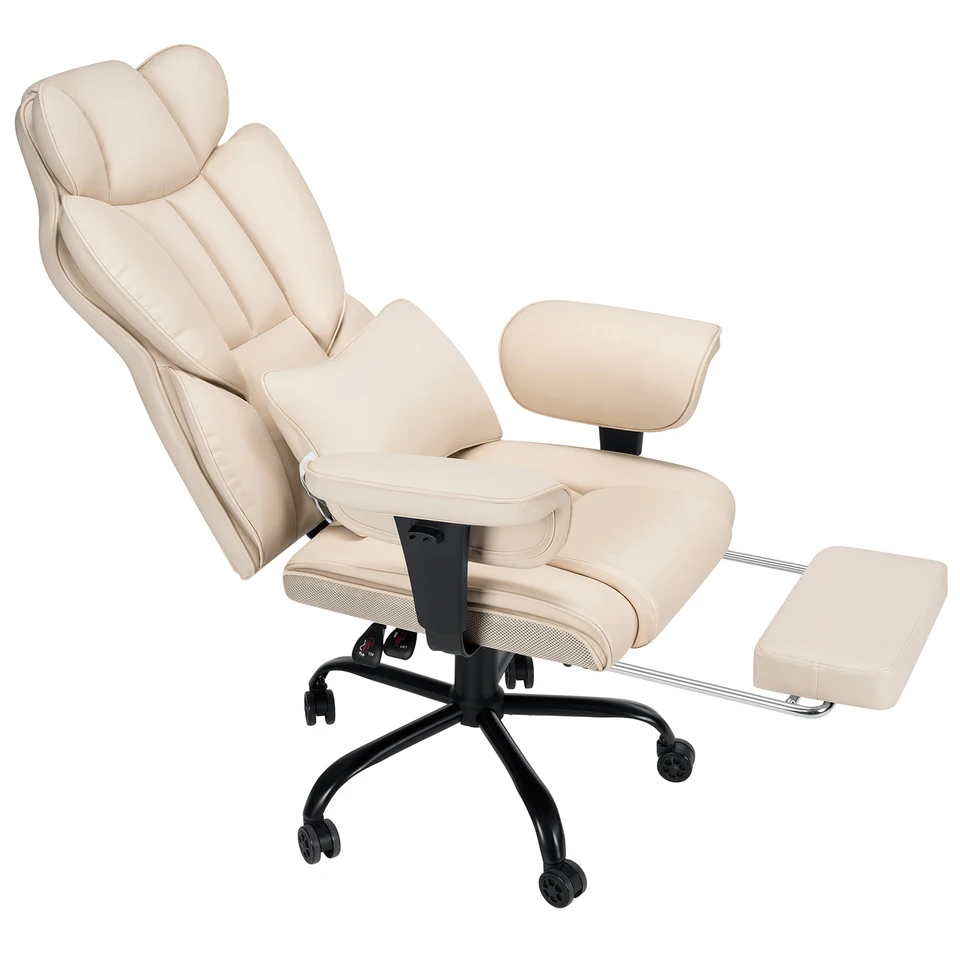 Kancelárska stolička s opálením Footrest ergonomická vysoká chrbát PU kožená kožená tvare T nastaviteľné lakťové opierky Spring-naložené vankúšové počítačové stoličky pohovka