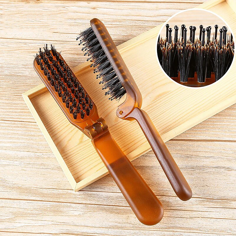 Kanec Bristle Hair Brush Amber Zložiteľná prenosná hrebeň vrecko zrútená cestovná masážna styling nástroj Salon Men Darček
