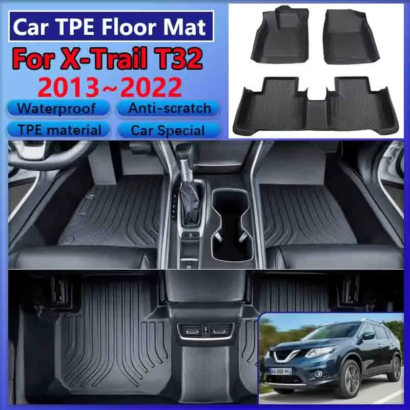 Kantoár pre zadnú podlahovú podlahu pre Nissan X-Trail T32 2013 ~ 2022 Rogue TPE Vodotesný kožený bahenný koberec Cover RHD Foot Pad Auto príslušenstvo