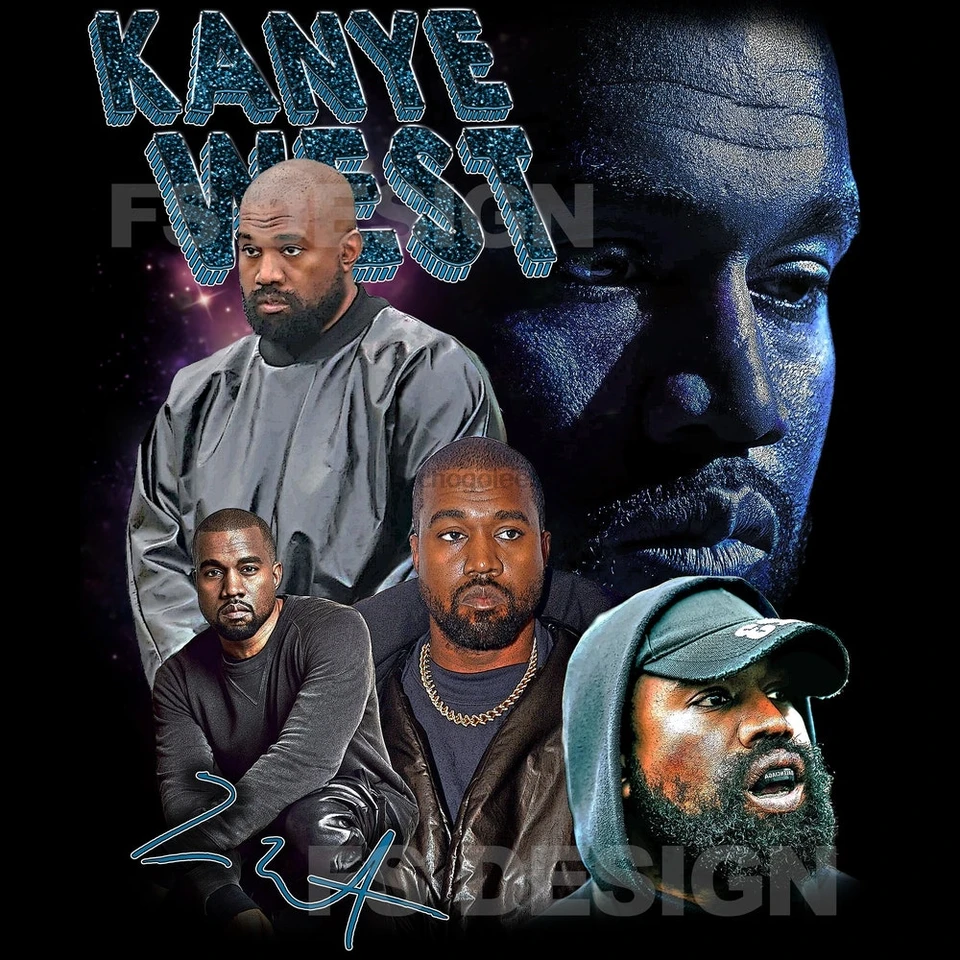 Kanye West Png Rap Bootleg T-Shirt Design Digital File 300 DPI PNG Súbor pripravený na tlač rapper hiphop umelca (1)