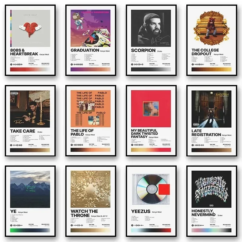 Kanye West Pop Rapper Music Album Cover Canvas Wall Art Singer Plagáty výtlačky pre obývaciu izbu kaviareň Decor Modern Home Decor