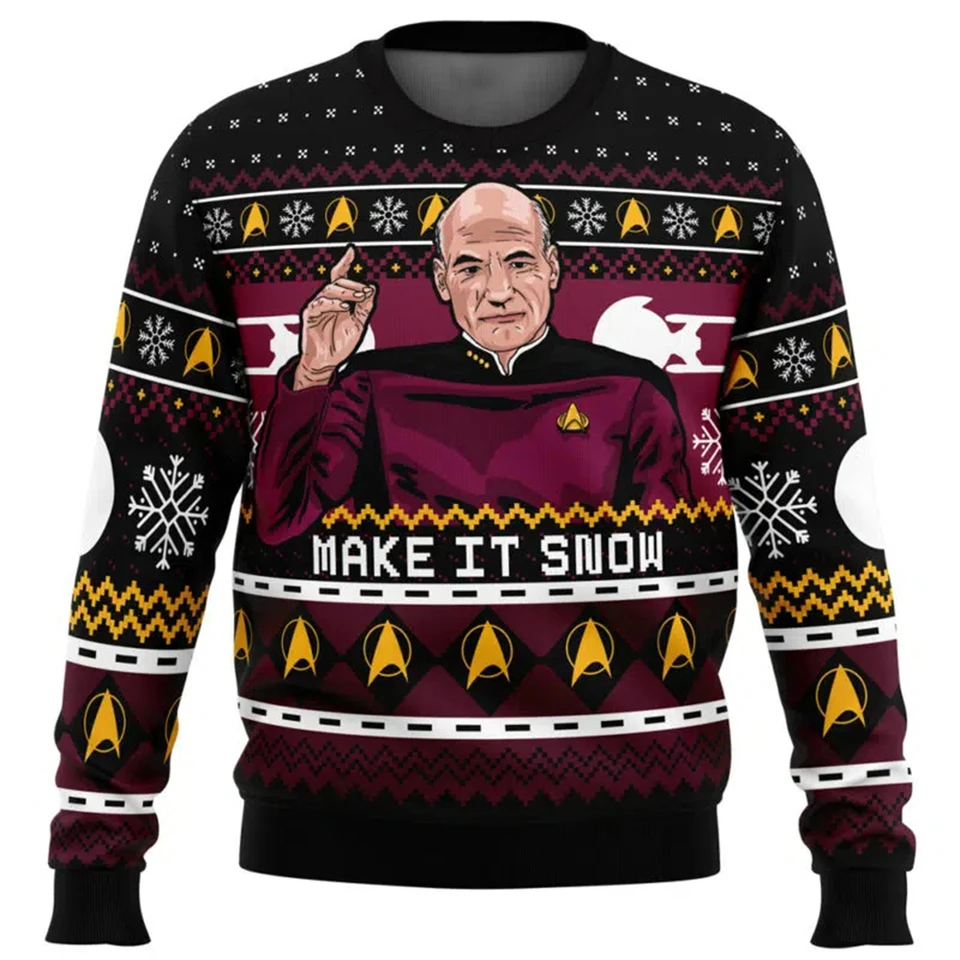 Kapitán Picard Star Trek Škaredý vianočný sveter Muži Ženy Pullover Round Crck Dlhý rukáv Top Vianoce 2025 Nová mikina