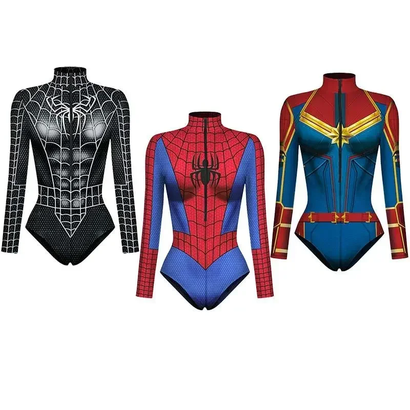 Kapitán Spiderman Superhrdina plaviek pre ženy 3D tlače s dlhým rukávom plavecký bodysuit cosplay kombinézy halloween karneval outfit