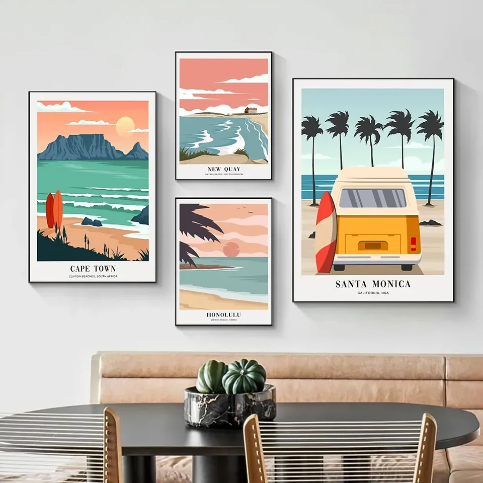 Kapské mesto Kodaň Santa Monica Istanbul Lake Tekapo Cestovné plátno maľba maľby Maldivy ostrovy plagát Wall Art Home Izby Výzdoba