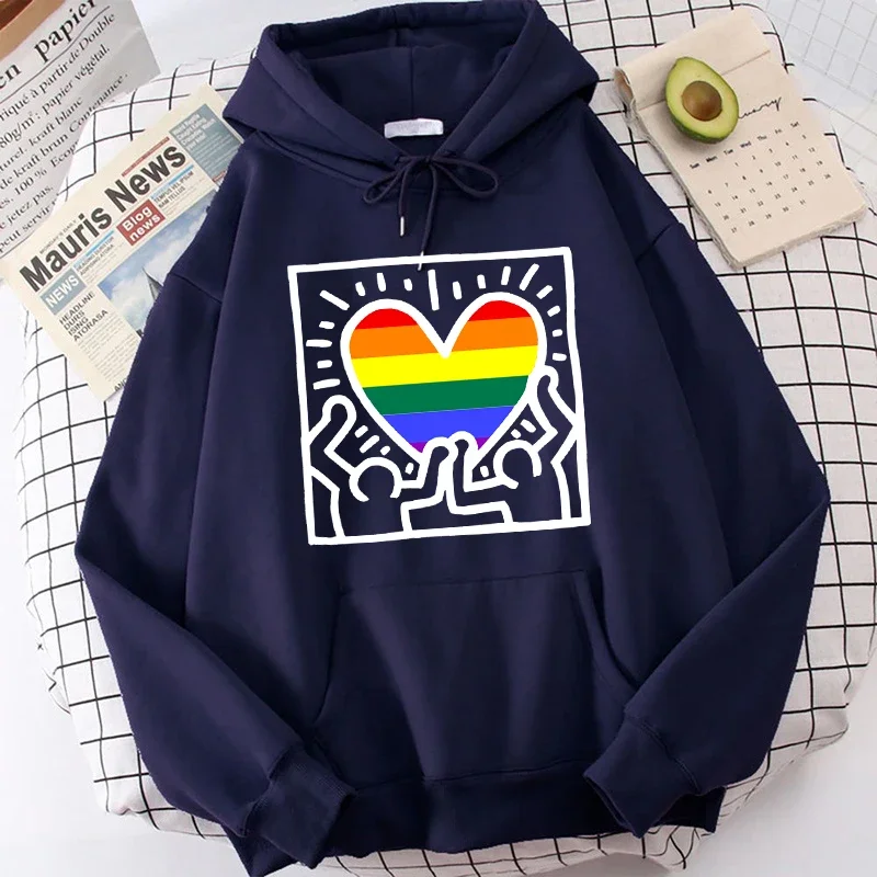 Kapucňa dúhového srdca LGBT Pride Mesiac streetwear lesbické gay bisexuálne transgender queer queer y2k mikina roztomilé nadmerné mikiny