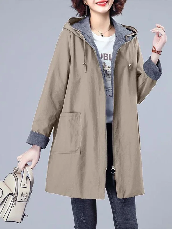 Kapucňa uvoľnená Kórea stredná dĺžka veľkej veľkosti priekopy Cast Windbreaker Nákladné bundy Nové ženy módne Abrigos E4379