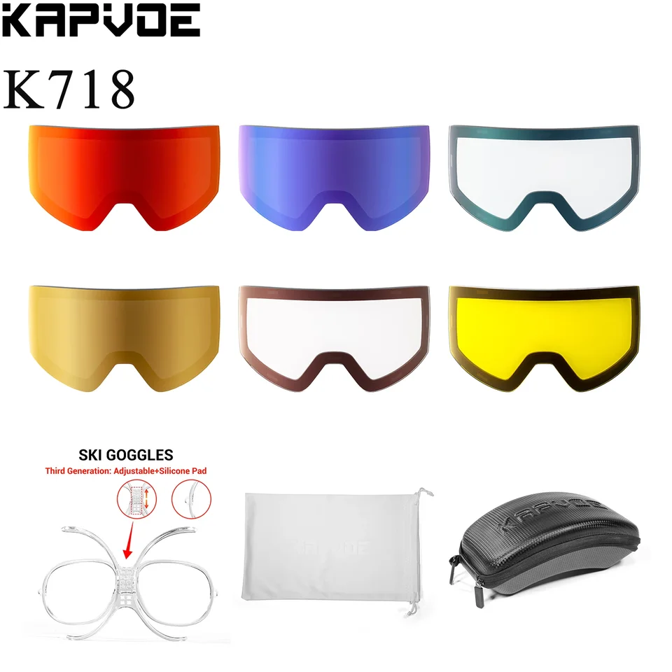 Kapvoe K718ski okuliare šošovky Farbené šošovky UV400 Photochromatické lyžiarske okuliare Doplnky dvojvrstvové anti-fogové šošovky Magnetické šošovky