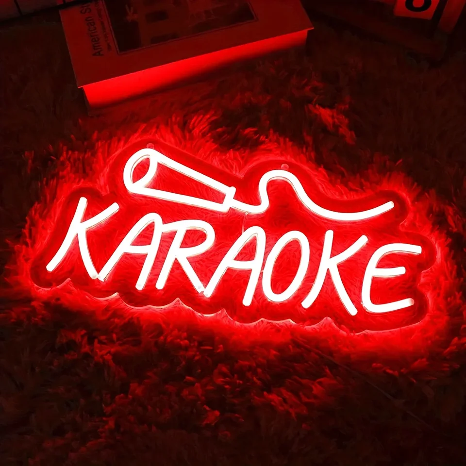 Karaoke Night Neon Sign, LED karaoke bar neónové svetelné značky pre nástenné dekorácie, karaoke logo bar s otvorenou stenou LED svetlá, USB poháňané